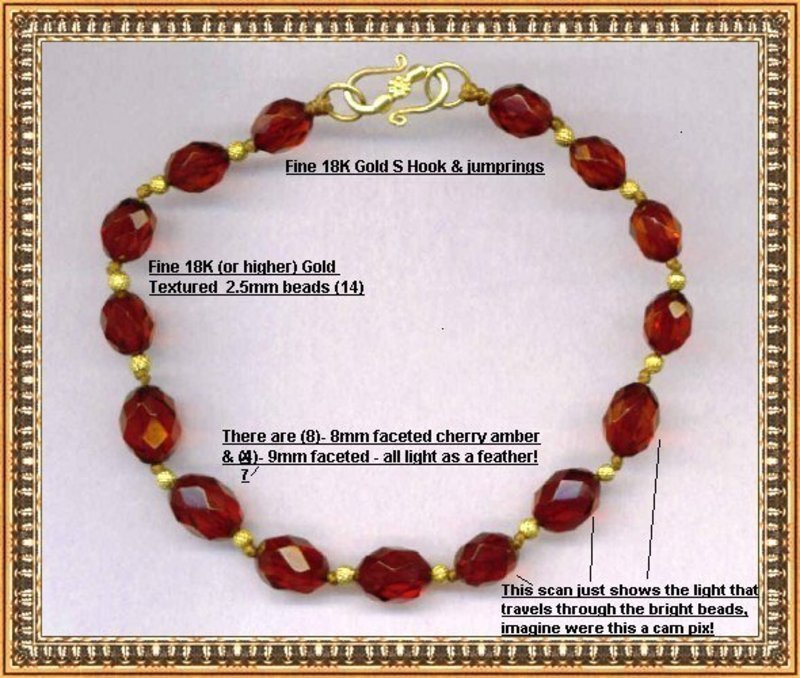 18K Gold Red Cherry Bracelet Faceted Knotted