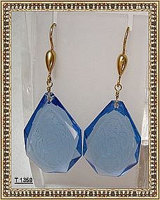 Gold Vermeil Earrings 1920 Art Deco Lalique Like Glass
