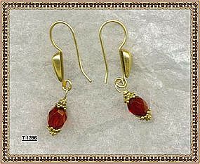 Cherry Red Faceted Earrings 22K Gold on Sterling
