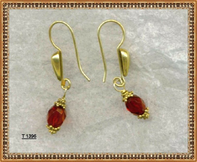 Cherry Red Faceted Earrings 22K Gold on Sterling