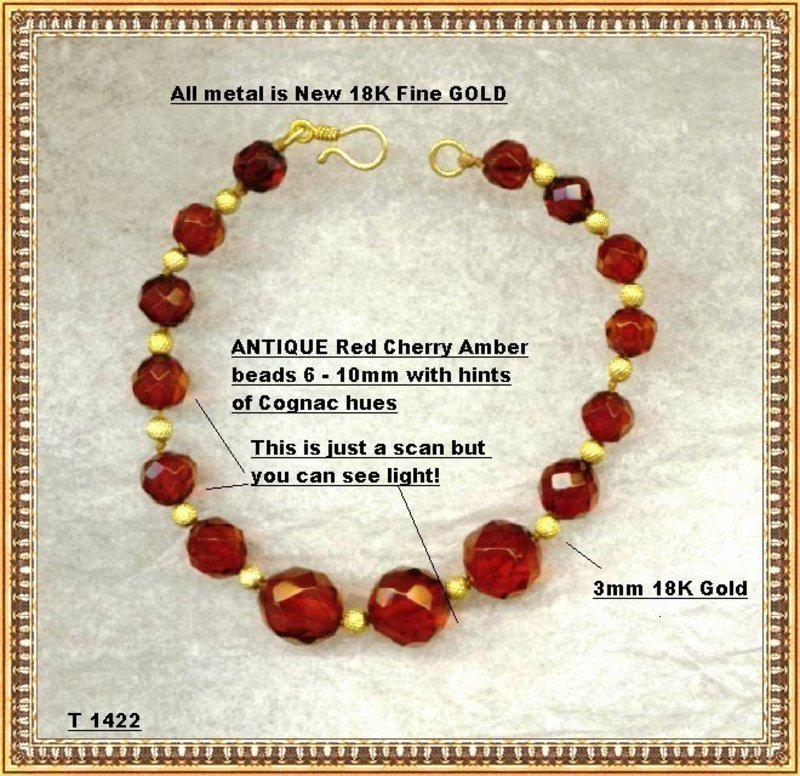 18K Gold Red Cherry Faceted Knotted Beads Bracelet