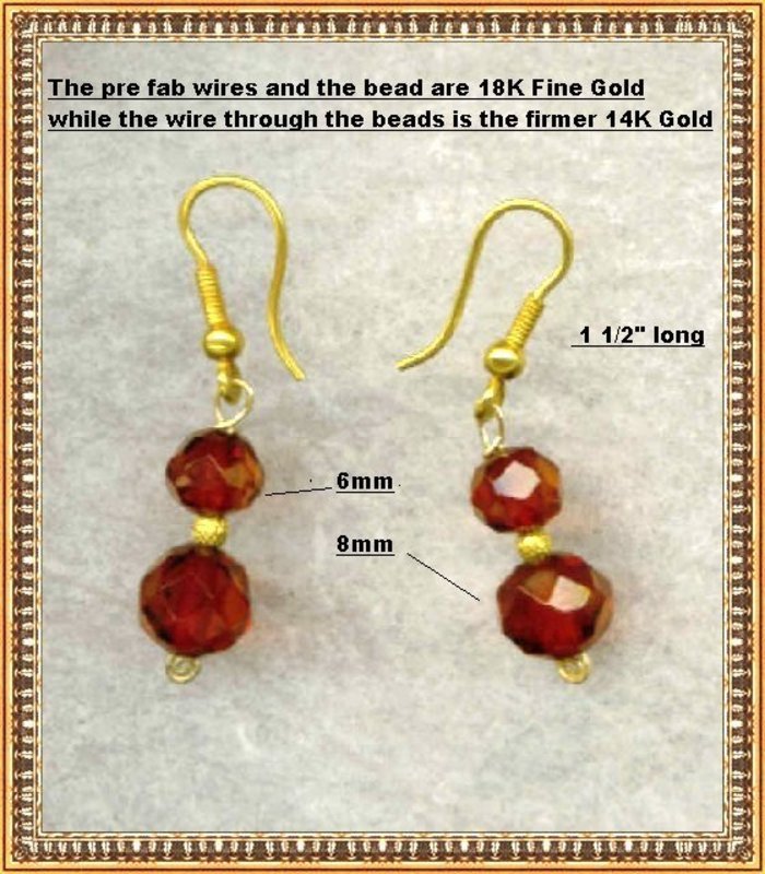 18K Gold Red Cherry Double Bead Earrings