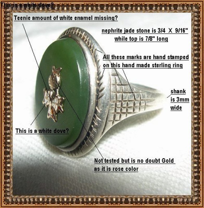 Vintage Unmarked Sterling Silver Arts Crafts Green Jade Ring