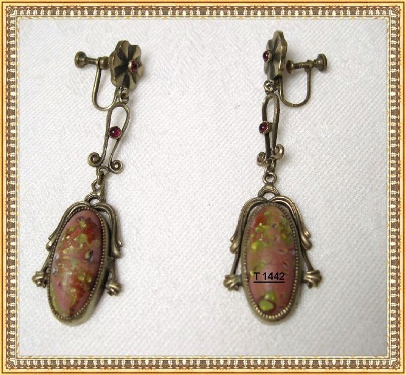 Vintage Art Nouveau Art Glass Dangle Earrings Steere?