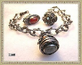Vintage 800 Silver Unsigned Peruzzi Bracelet & Charm