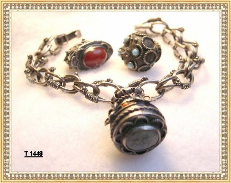 Vintage 800 Silver Unsigned Peruzzi Bracelet &amp; Charm