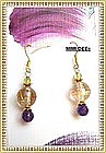 18K Gold Golden Rutilated Quartz Earrings Amethyst