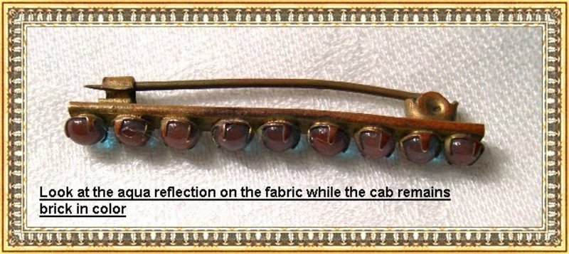 Vintage Saphiret Bar Pin 1900 Art Glass Cabs Gold Gilt