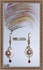 18K Gold Handmade Earrings Pink Peach Pearl Sapphires