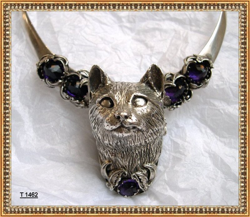 Vintage Bob Stringer Sterling Bold Cat Choker Amethyst