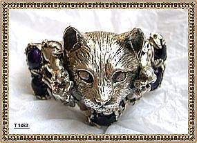 Bob Stringer Sterling Silver Cat Cuff Amethyst Bench