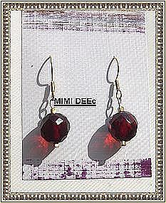 18K Gold Red Faceted Bead Earrings Faceted 11mm