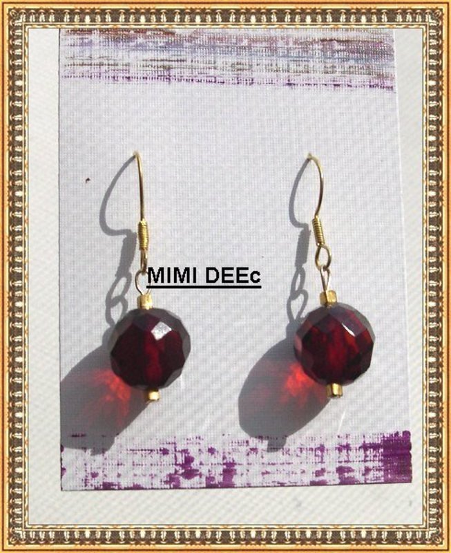 18K Gold Red Faceted Bead Earrings Faceted 11mm