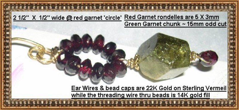 22K Vermeil Green and Red Garnet Earrings