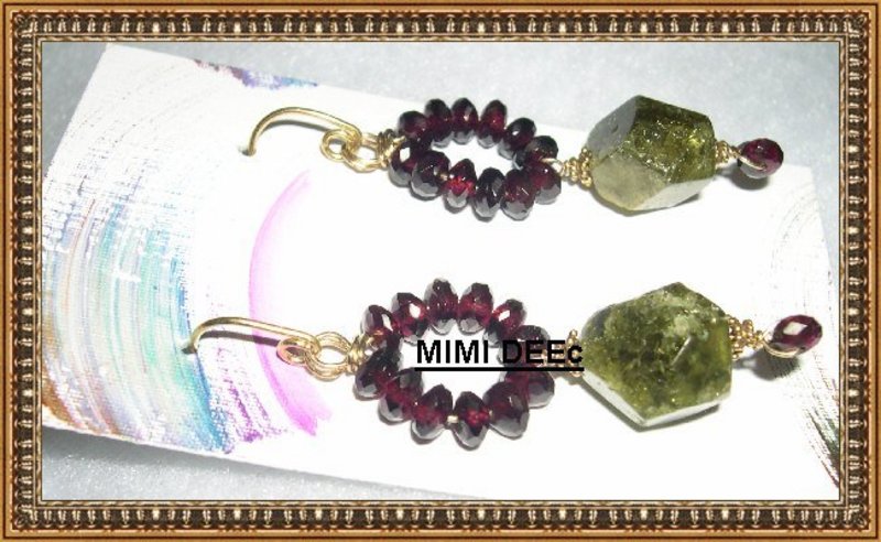 22K Vermeil Green and Red Garnet Earrings