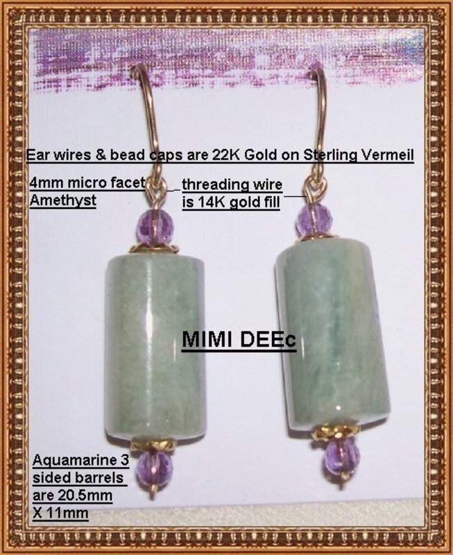 22K on Sterling Vermeil Aquamarine Amethyst Earrings