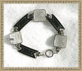 Art Deco Sterling Silver Black Enamel Link Bracelet