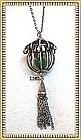 Vintage Unmarked Jade Orb in Sterling Silver "Cage" Necklace