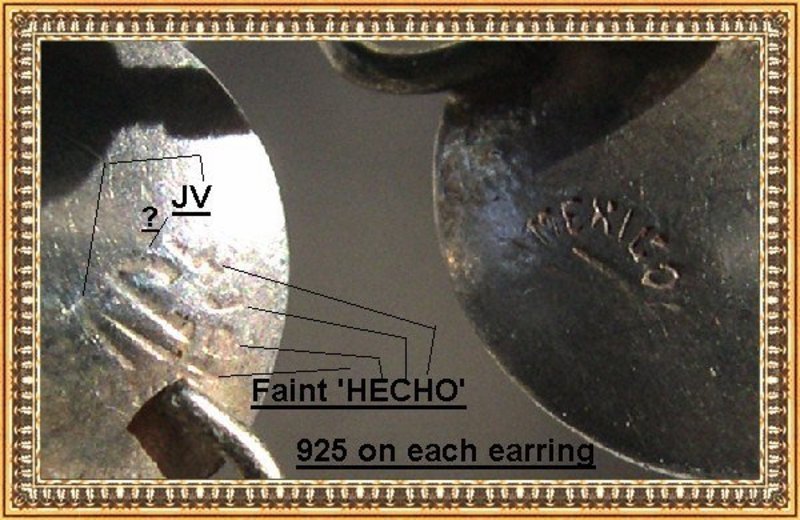 Vintage Signed JV Hecho en Sterling Silver Amethyst Leaf Earrings