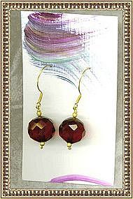 18K Gold Cherry Red Faceted Bead Earrings 14mm