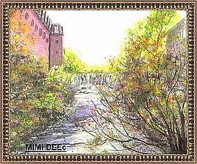 Signed Painting of Local River Dam Falls Watercolor
