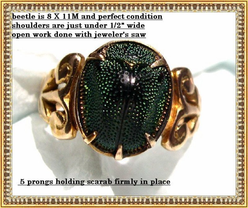 Vintage 14K Gold Ring Egyptian Scarab Beetle Arts &amp;