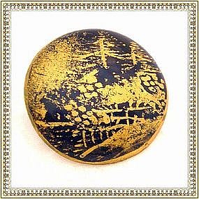 Vintage Cobalt Blue Satsuma Button Gold Paint Picture