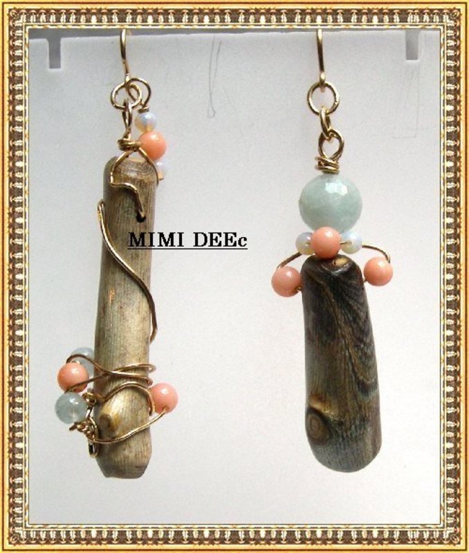 Signed Mimi Dee Studio 14K Gold Earrings Alaskan Fossil Coral Branch