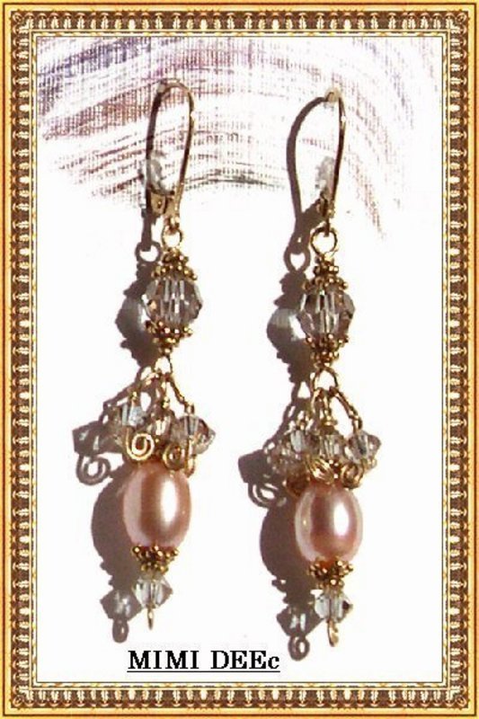 14K Gold Pink Pearl Earrings Color Change Swarovski