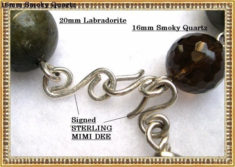 Signed MIMI DEE Sterling Silver Bracelet Smoky Quartz