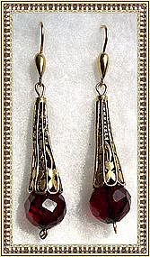 22K Vermeil Sterling Silver Rich Red  Bead Earrings