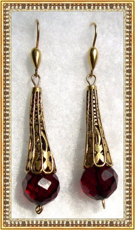 22K Vermeil Sterling Silver Rich Red  Bead Earrings
