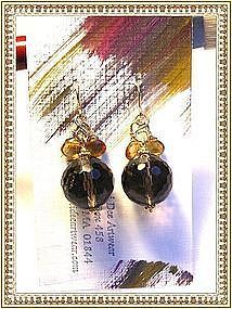14K Gold Smoky Quartz Citrine Earrings by Mimi Dee
