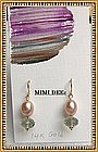 14K Gold Green Amethyst Peach Pearl Earrings Mimi Dee