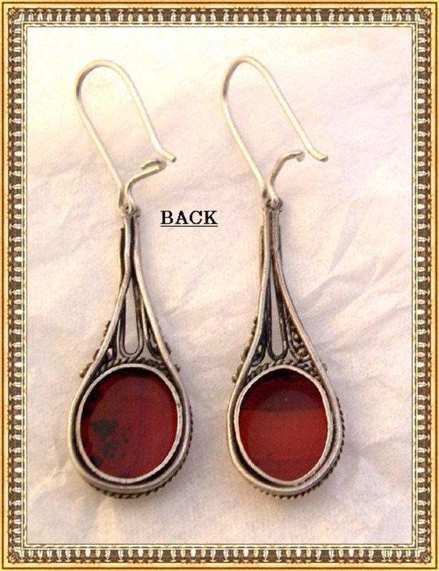 Vintage Sterling Silver Carnelian Earrings &quot;Dendrite&quot;