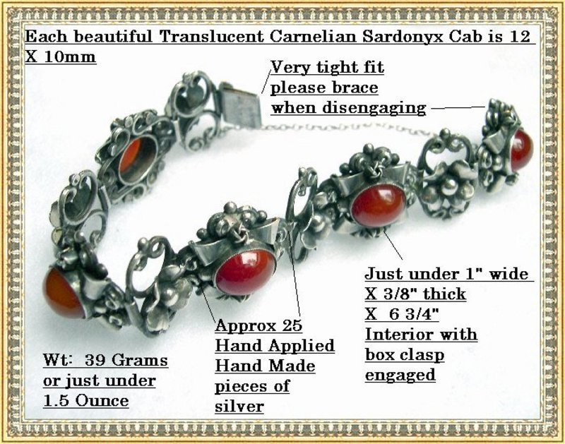 Vintage Florence Peruzzi 800 Silver Carnelian Bracelet
