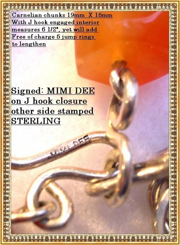 Signed MIMI DEE Sterling Silver Carnelian Bracelet Gems