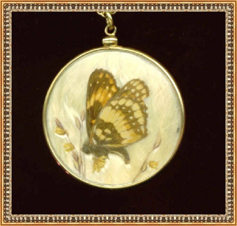 Vintage 1910 Butterfly Wing Double Side Glass Necklace