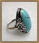 Vintage Sterling Silver Arts Crafts Ring Oval Glass Cab