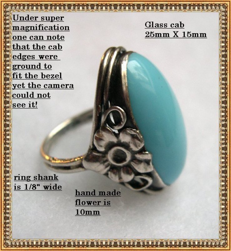 Vintage Sterling Silver Arts Crafts Ring Oval Glass Cab