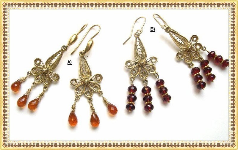 22K Gold Vermeil on Sterling Silver Garnet Earrings Duo Each