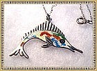 Vintage Hecho en Mexico Sterling Enamel Swordfish JF