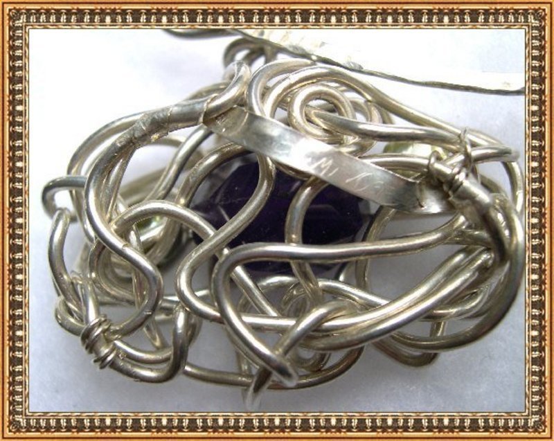 Signed Sterling Silver Necklace Amethyst Handwrought