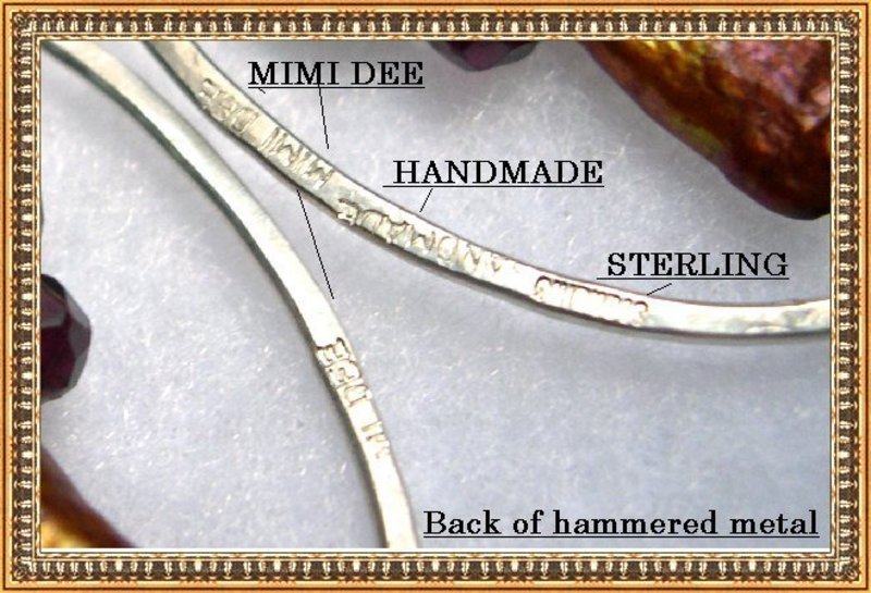 Hammered Signed Sterling Silver Studio Earrings Gems