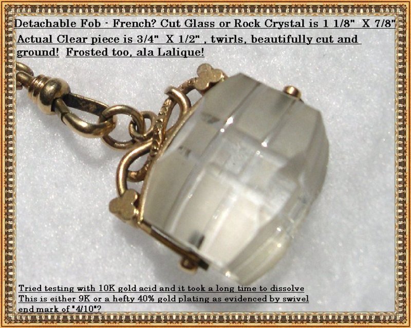 Vintage Victorian Gold Slide Long Chain Crystal Fob