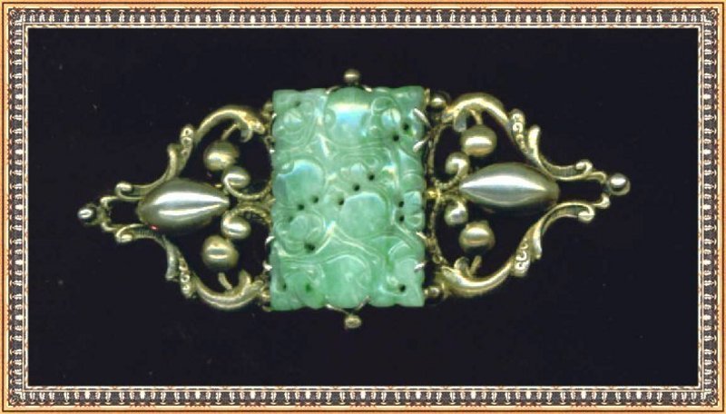 Vintage Signed Peruzzi Boston Sterling Pin Pierced Jadeite