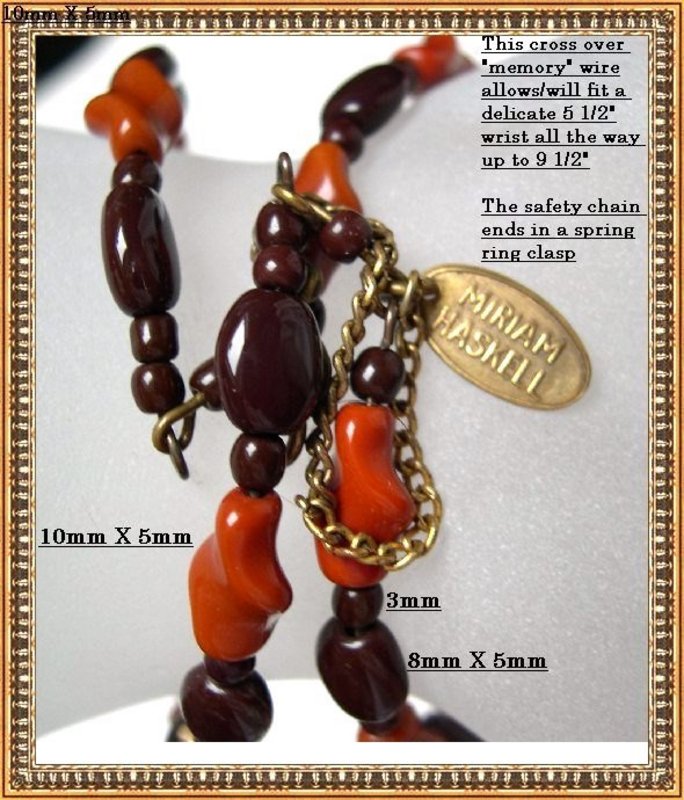 Vintage Miriam Haskell Bracelet Brown Rust Glass Beads