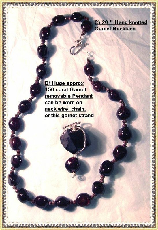 Signed Sterling Garnet Parure 6 pc Necklace Bracelet +
