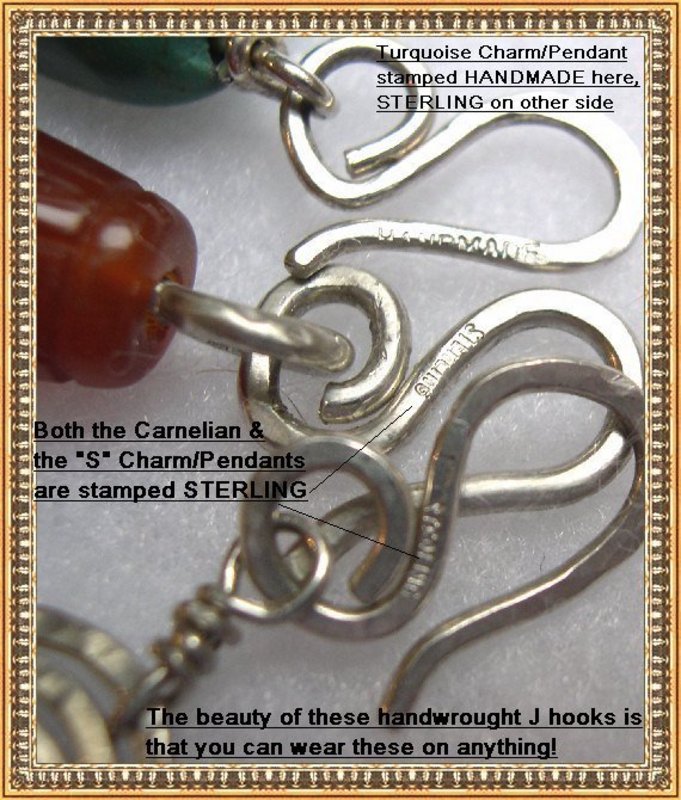Signed Sterling Silver Hammered Fibula Pin Carnelian