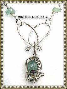 Signed Mimi Dee Sterling Aquamarine Necklace Sapphires Pearls